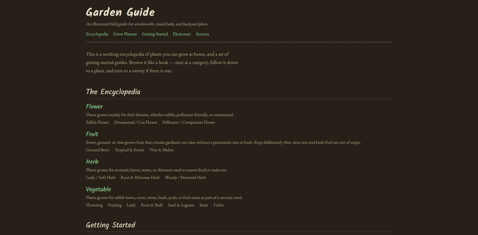 Preview of the Garden Guide homepage