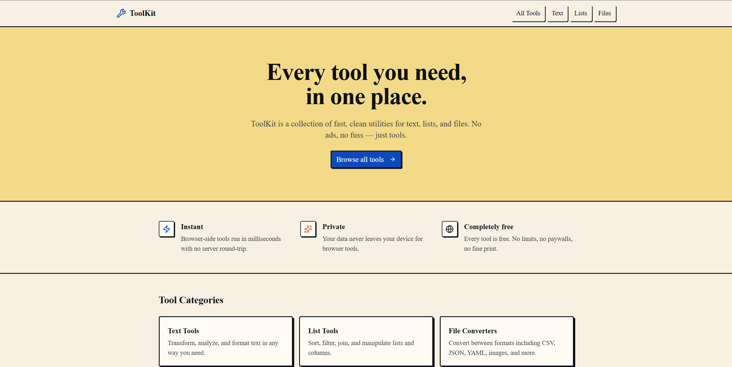 Preview of the Toolkit homepage